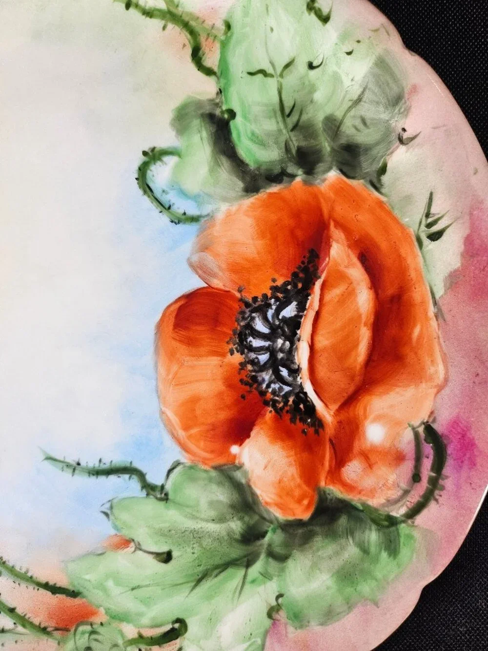 Antique JPL Pouyat Limoges France Hand Painted Orange Poppy Porcelain Plate